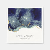 シック流体抽象芸術インク金ゴールドネイビーグリッター結婚ズ スタンダードカクテルナプキン (正面)