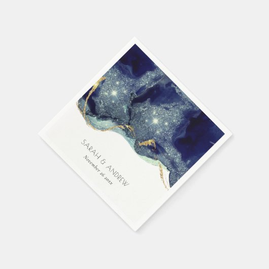 シック流体抽象芸術インク金ゴールドネイビーグリッター結婚ズ スタンダードカクテルナプキン (角)