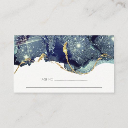 シック流体抽象芸術インク金ゴールドネイビーグリッター結婚ズ プレイスカード (裏面)