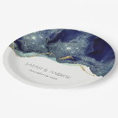 シック流体抽象芸術インク金ゴールドネイビーグリッター結婚ズ ペーパープレート (アングル)