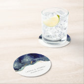 シック流体抽象芸術インク金ゴールドネイビーグリッター結婚ズ ラウンドペーパーコースター (インサイチュ)