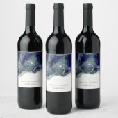 シック流体抽象芸術インク金ゴールドネイビーグリッター結婚ズ ワインラベル (ボトル)