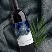 シック流体抽象芸術インク金ゴールドネイビーグリッター結婚ズ ワインラベル