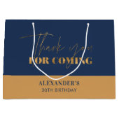 シック海軍と金ゴールドスクリプト誕生日ありがとう ラージペーパーバッグ (正面)