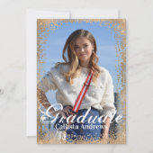 シック海軍金ゴールドグリッター紙吹雪写真卒業 招待状 (正面)