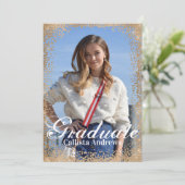 シック海軍金ゴールドグリッター紙吹雪写真卒業 招待状 (スタンド正面)