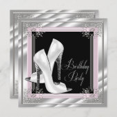 シック淡い色のピンクバースデーパーティー 招待状 (正面/裏面)