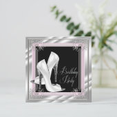 シック淡い色のピンクバースデーパーティー 招待状 (スタンド正面)