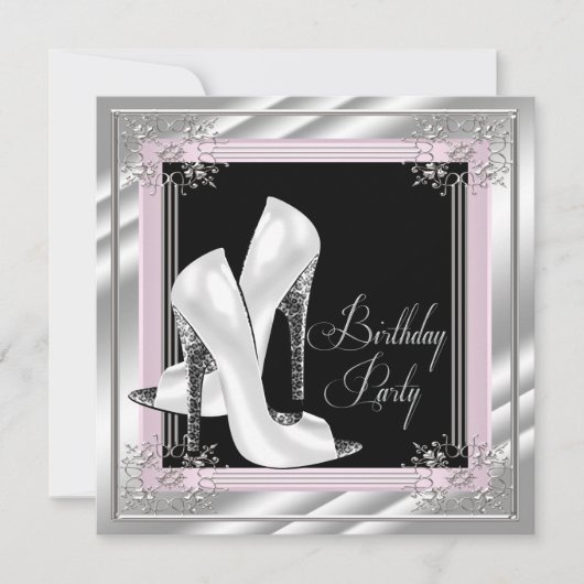 シック淡い色のピンクバースデーパーティー 招待状 (正面)