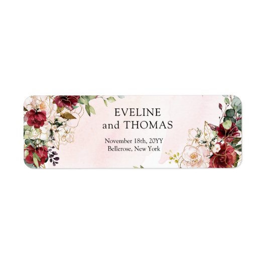 シック深いレッドメルロ金ゴールド幾何結婚性の ラベル (正面)