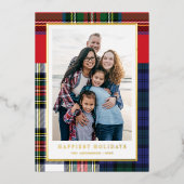 シック混合タータンチェック+金ゴールドクリスマスフォト 箔シーズンカード (正面)
