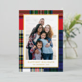 シック混合タータンチェック+金ゴールドクリスマスフォト 箔シーズンカード (立ち正面)