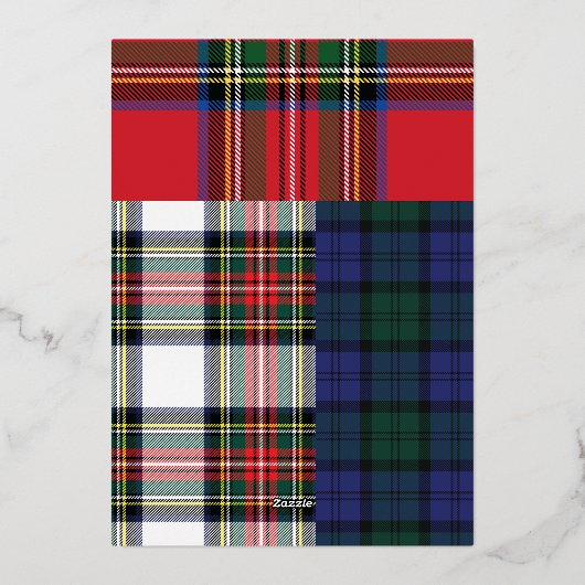 シック混合タータンチェック+金ゴールドクリスマスフォト 箔シーズンカード (裏面)