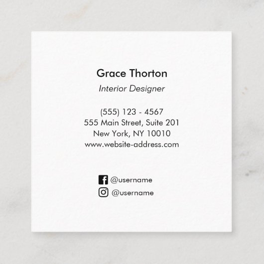 シック漂白ウッドコーストインテリアデザイナー スクエア名刺 (裏面)