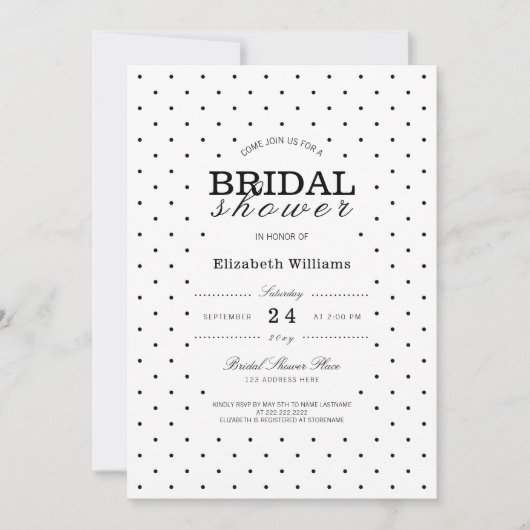 シック点々のあるドット白黒ブライダルシャワー招待状 招待状 (正面)