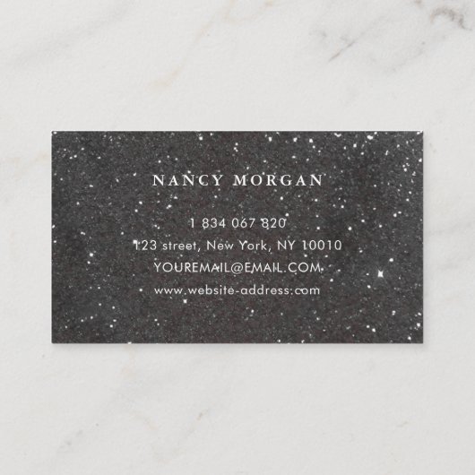 シック爪、 ネイルタイポグラフィブラックグリッター 名刺 (裏面)