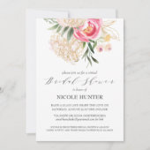 シック牡丹金ゴールド花花バーチャルブライダルシャワー 招待状 (正面)