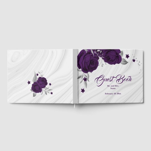 シック王室のパープルフローラ銀葉銀 ゲストブック (全面)