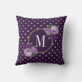 シック王室のパープルヴィンテージ花ドットモノグラム クッション (裏面)