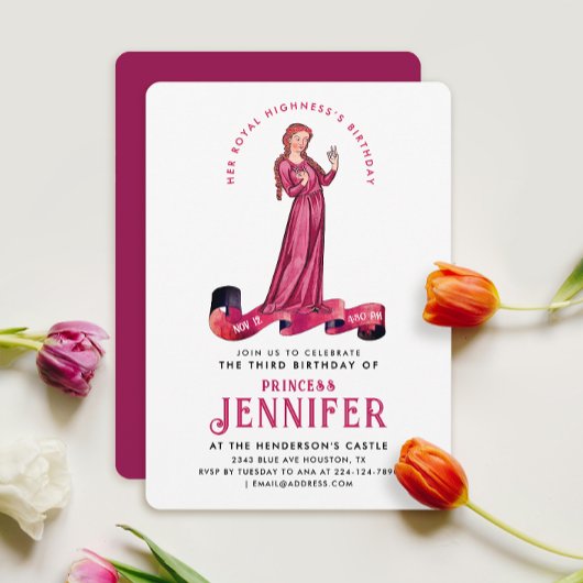 シック王室のピンク中世プリンセスフェアヤタリーブデイ 招待状