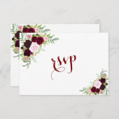 シック王室のブルガンディマルサラフローラウェディングRSVP 出欠カード (正面/裏面)