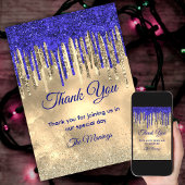 シック王室のブルーの金ゴールドグリッターが感謝していお前を滴下 カード