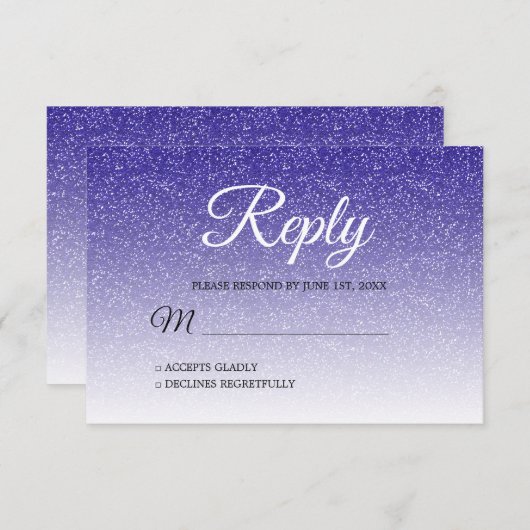 シック王室のブルーグリッターグラデーションRSVP 招待状 (正面/裏面)