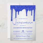 シック王室のブルーグリッタードリップスシルバーキンセアニラ 招待状 (正面)