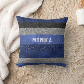 シック王室のブルーシルバーグリッターモノグラフェイクム クッション (ブランケット)
