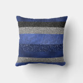 シック王室のブルーシルバーグリッターモノグラフェイクム クッション (裏面)