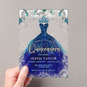 シック王室のブルーティール（緑がかった色）ドレスフローラキンセアニェラ アクリル招待状 (インサイチュ (ポータブル))