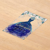 シック王室のブルーティール（緑がかった色）ドレスフローラキンセアニェラ アクリル招待状 (レイダウン)