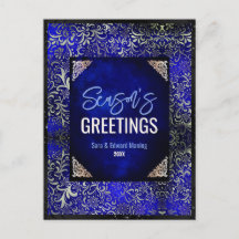 シック王室のブルーフローラグリッタークリスマス新年