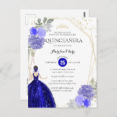 シック王室のブルーフローラジオメトリッククインセアニラインバート ポストカード (正面/裏面)