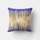 シック王室のブルー金ゴールドグリッタードリップモノグラム クッション (裏面)