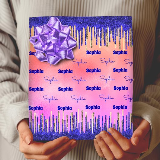 シック王室のブルー金ゴールドグリッター ラッピングペーパーシート