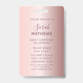 シック甘い16グリッターピンクVIP誕生日招待状 バッジ (裏面)