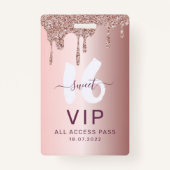 シック甘い16グリッターピンクVIP誕生日招待状 バッジ (正面)