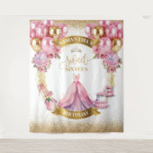 シック甘い16タペストリーピンクドレス金ゴールドグリッター タペストリー (正面)