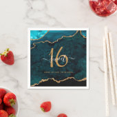 シック甘い16ティール（緑がかった色）金ゴールドアゲート名前をカスタムするパーティー スタンダードカクテルナプキン (インサイチュ)