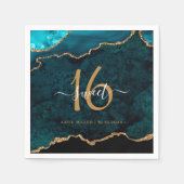 シック甘い16ティール（緑がかった色）金ゴールドアゲート名前をカスタムするパーティー スタンダードカクテルナプキン (正面)