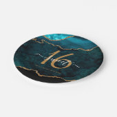 シック甘い16ティール（緑がかった色）金ゴールドグリッターアゲートパーティー ペーパープレート (アングル)