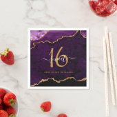 シック甘い16パープル金ゴールドアゲート名前をカスタムするパーティー スタンダードカクテルナプキン (インサイチュ)