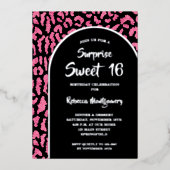 シック甘い16レオパードプリント誕生日金ゴールド 箔招待状 (正面)