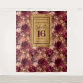 シック甘い16赤面ブルゴーニュ金ゴールドデコールバナー タペストリー (正面)