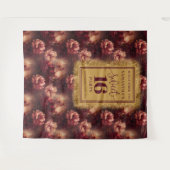 シック甘い16赤面ブルゴーニュ金ゴールドパーティーバナー タペストリー (正面(横))