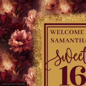 シック甘い16赤面ブルゴーニュ金ゴールドパーティーバナー タペストリー