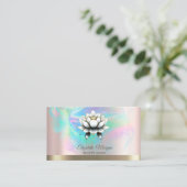 シック白ロータスホログラフィックインクバラ金ゴールド 名刺 (スタンド正面)