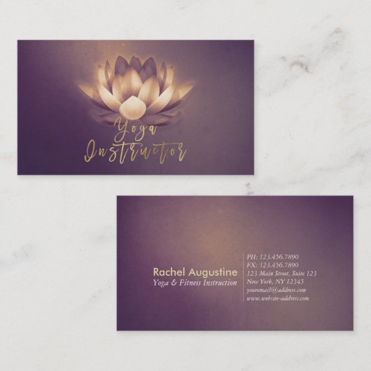 シック白熱［赤熱］光を放つロータス&パープルヨガグランジインストラクター 名刺 (正面/裏面)