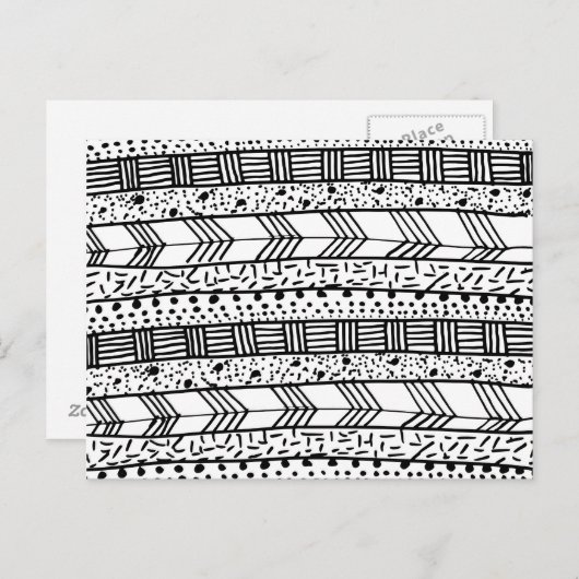 シック白黒の手描き部族模様 ポストカード (正面/裏面)